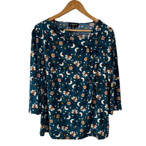 Liz Claiborne Petite XXL Floral Blouse 3/4 Slvs Liquid Knit